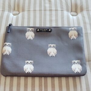 kate spade Gray Owl Print Zip Pouch